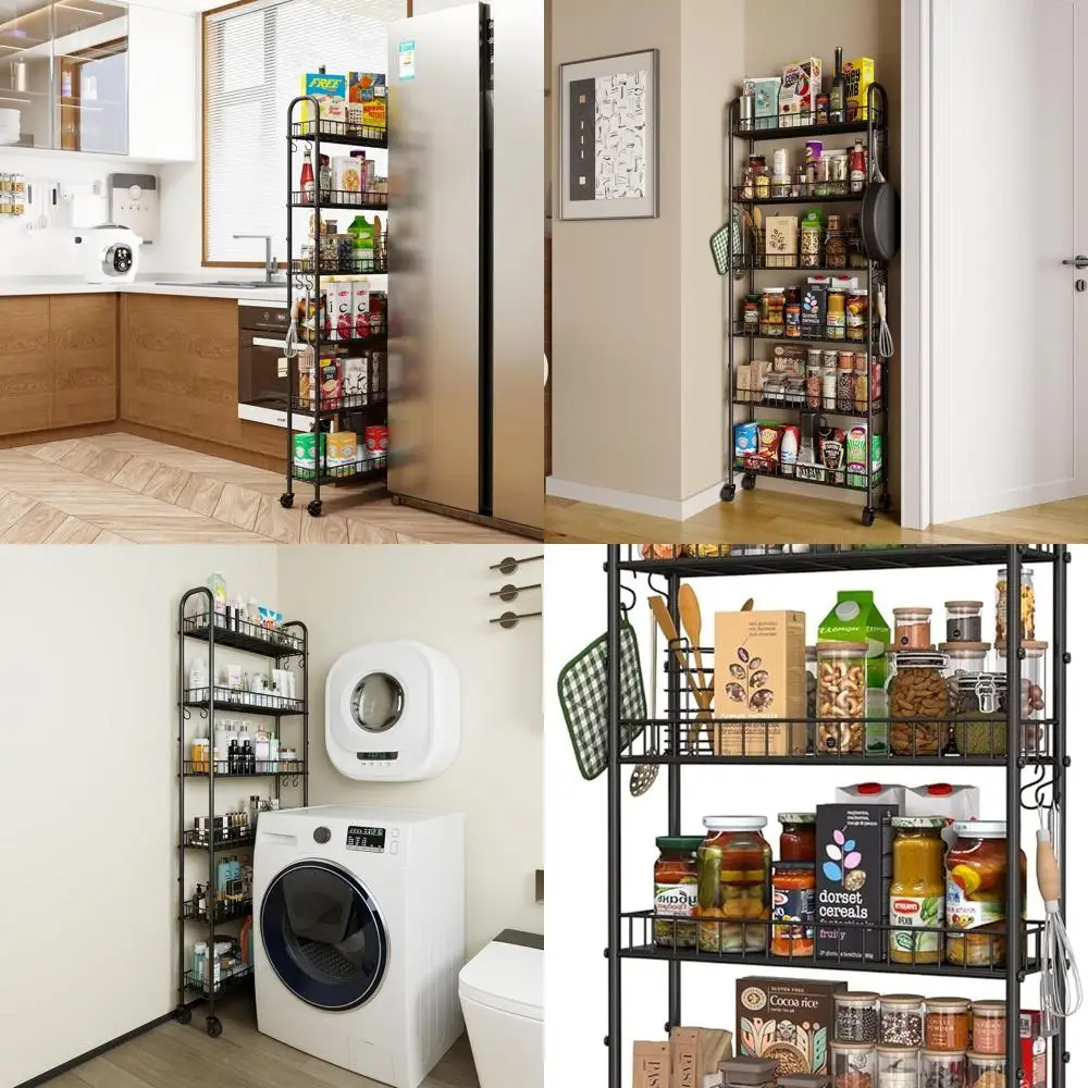 

6-уровневая металлическая тележка на колесиках, компактная мобильная полка для кухни, офиса и прачечной