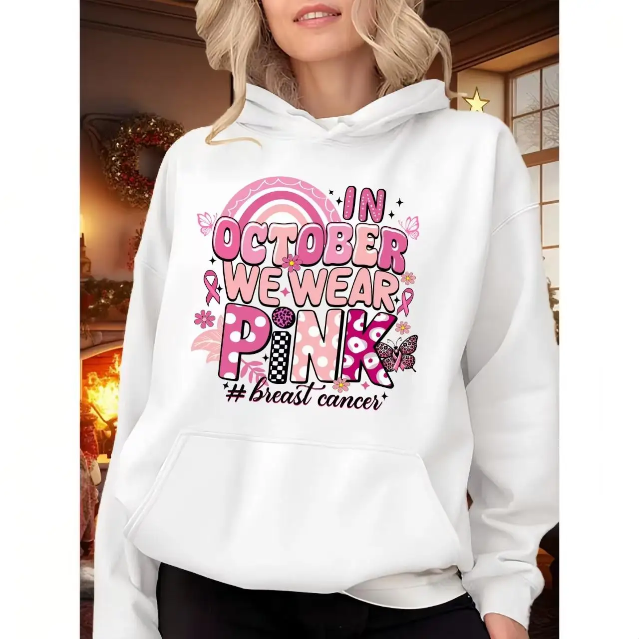 

Breast Cancer Awareness Pink Hoodie for Women, In October We Wear Pink Ribbon Sweater, Cancer Survivor Gift.