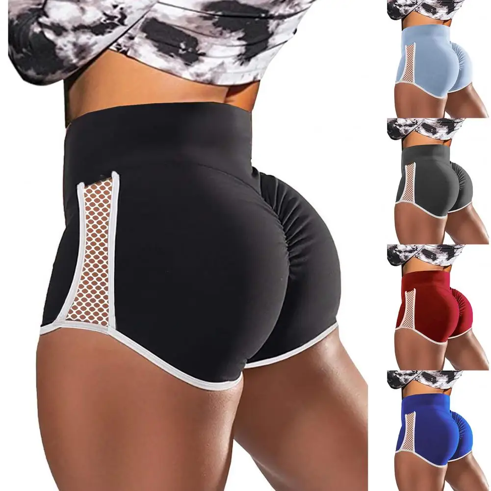 Slim Sports Shorts  Sweat Absorbent Women Sexy Shorts  Hollow Out Patchwork Push Up Shorts