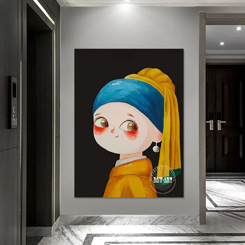 3d Beautiful Girls Picture High Quality Cartoon Figure Wall Unframed Canvas Art Nordic Decoration Abstract Oil Painting Face