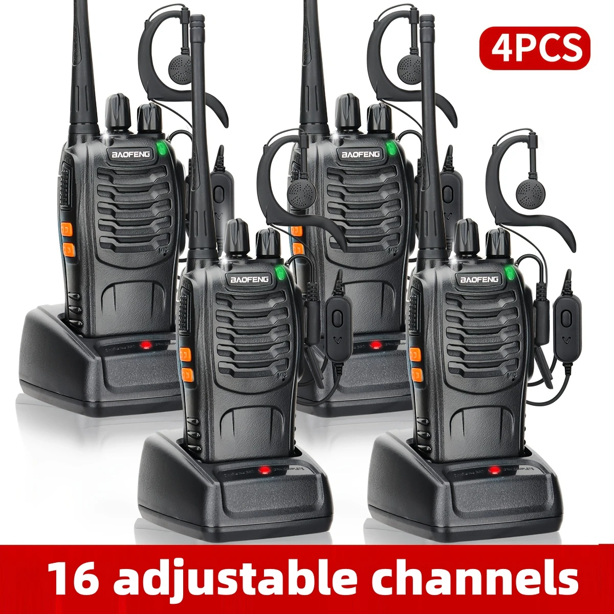 Baofeng Long Range Walkie Talkies for Adults with Earpieces, 16 Channel Rechargeable Handheld Two Way Radio Walky Talky with Flashlight VOX for Adventure Family Camping Hiking Skiing Cruise view 2