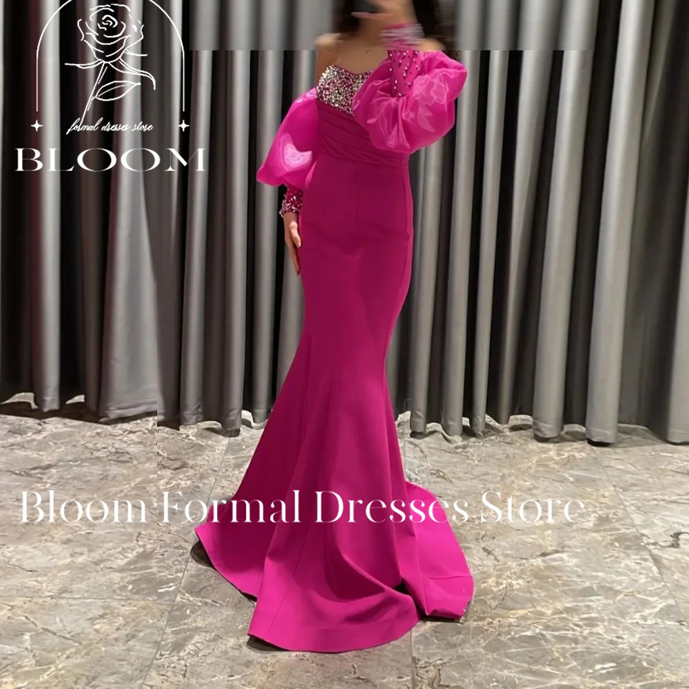 

Bloom Customized Romantic Beads Saudi Arabia Prom Puff Sleeves Mermaid Floor-Length Backless Formal Occasion Graduation Dresses