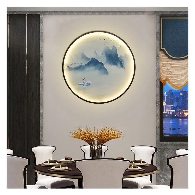 Imagem -03 - Lâmpada de Parede Circular Zen para Decoração Luzes Led Decoração de Parede de Fundo Novo Estilo Chinês Sala e Quarto