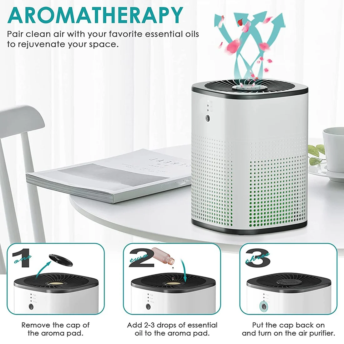 Luchtreiniger voor de slaapkamer H13 Luchtreiniger met echt HEPA-filter 360 °   Inlaat met 5-traps filtratie voor huisdierallergieën US Plug