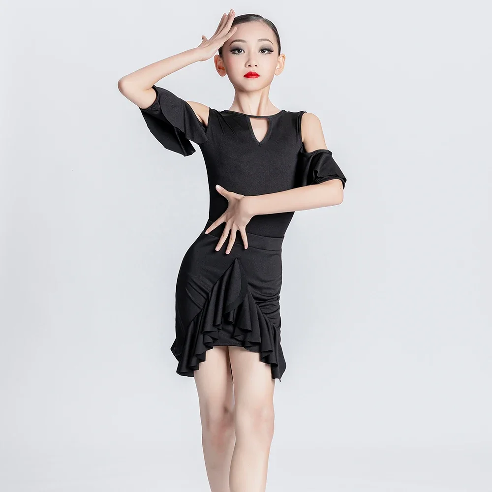 子供のラタンダンスドレス、ボールルーム競技用ドレス、子供用トレーニングイルバ服、女の子用ボールルーム、sala、tango、cha