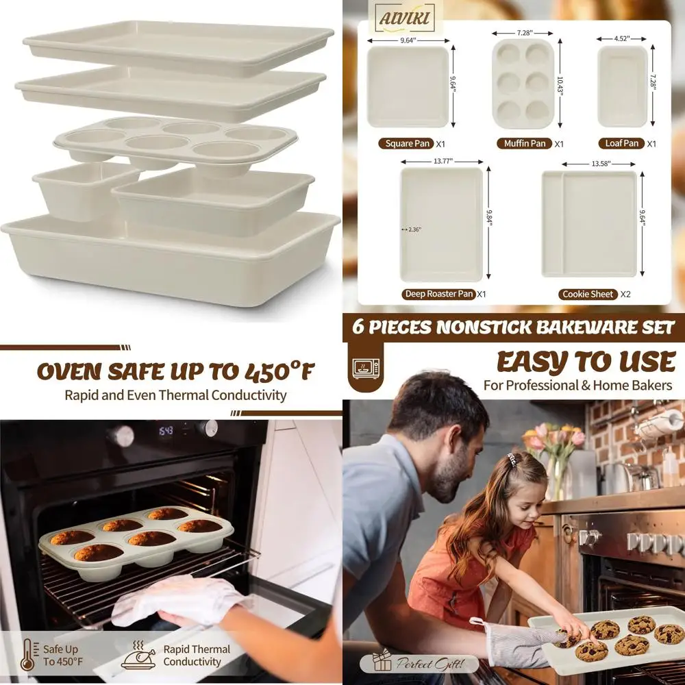 

6-Piece Nonstick Baking Set: Cookie Sheet, Roaster, Loaf, Muffin & More