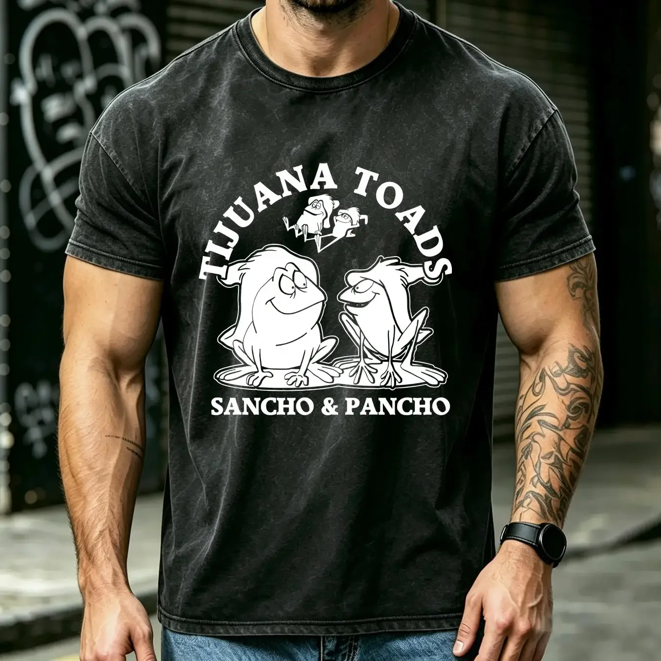 washed T Shirt Tijuana Toads OLIVE M3 Frogs Frog Fun Sancho Pancho Old School TV vintage Washed Versatile Stylish Casual