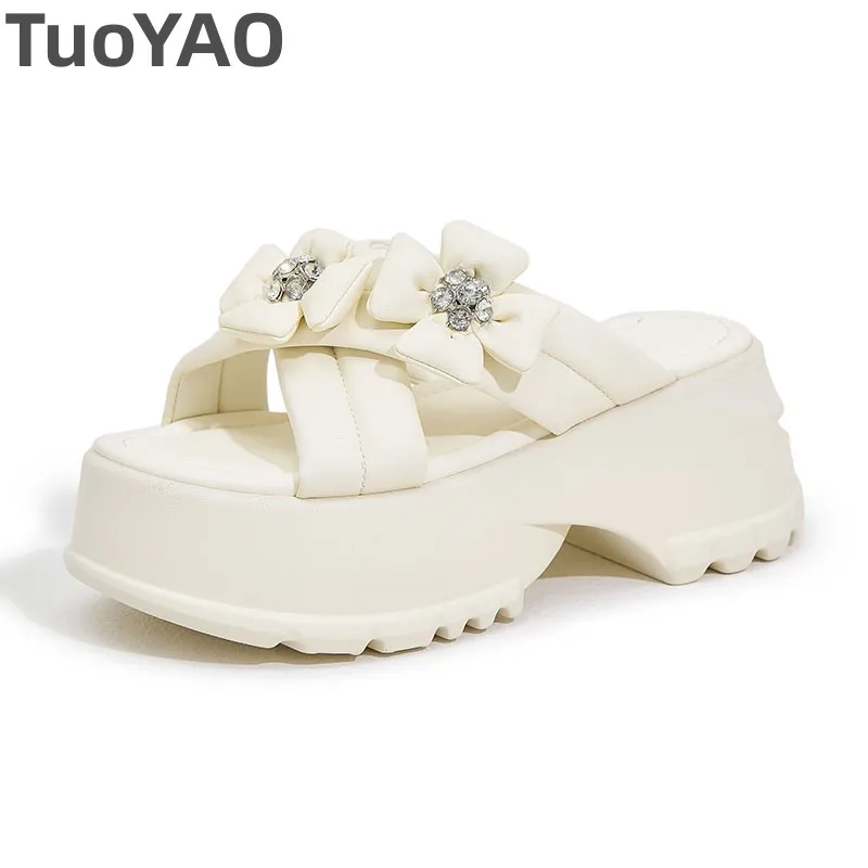 

8cm Microfiber Leather Pumps Comfort Rubber Sandals Summer Flower Slipper Hollow Flats Breathable Peep Toe Women Slippers Shoes