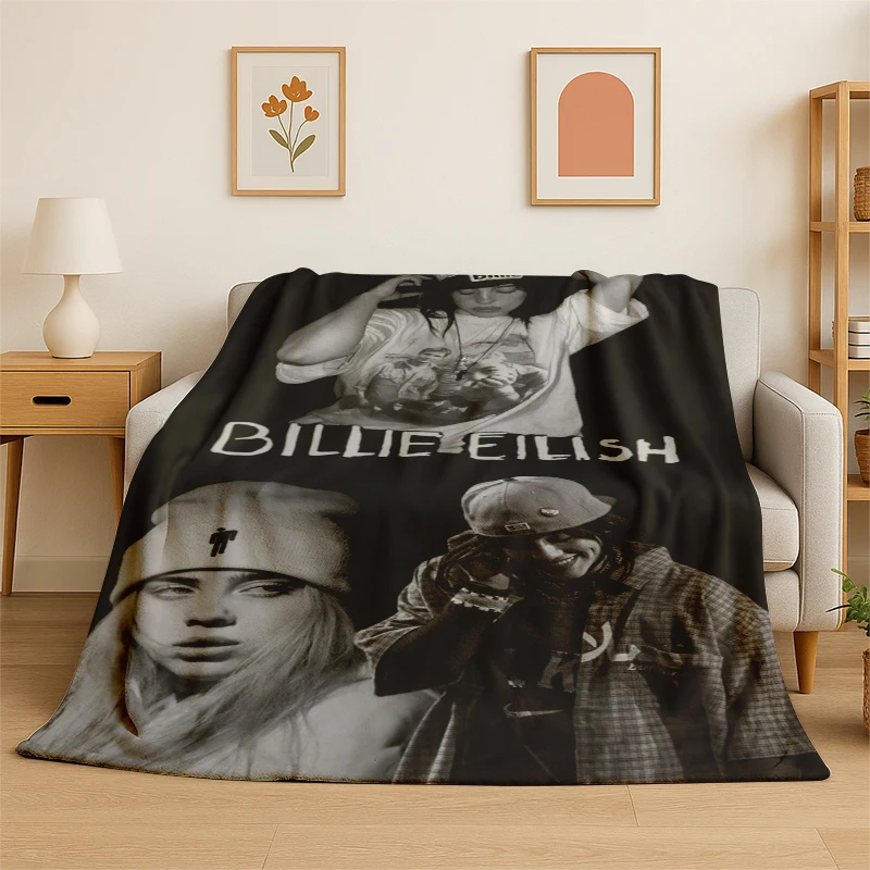 3D Billie Eilish Sängerin Star Flanelldecke, weiche, warme Überwurfdecke für Schlafzimmer, Wohnzimmer, Bett, Reisen, Camping, Picknick, Geschenk