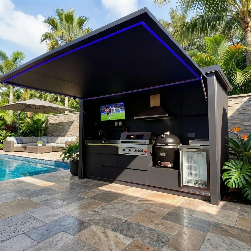Custom 304 Stainless Steel Villa Outdoor Kitchen Shelter, BBQ Grill for Garden Backyard Outdoor Cooking image 6