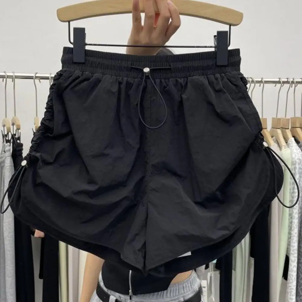 Pantalones cortos de Color liso para mujer, Shorts Cargo de cintura alta con cordón ajustable, múltiples bolsillos para un secado rápido