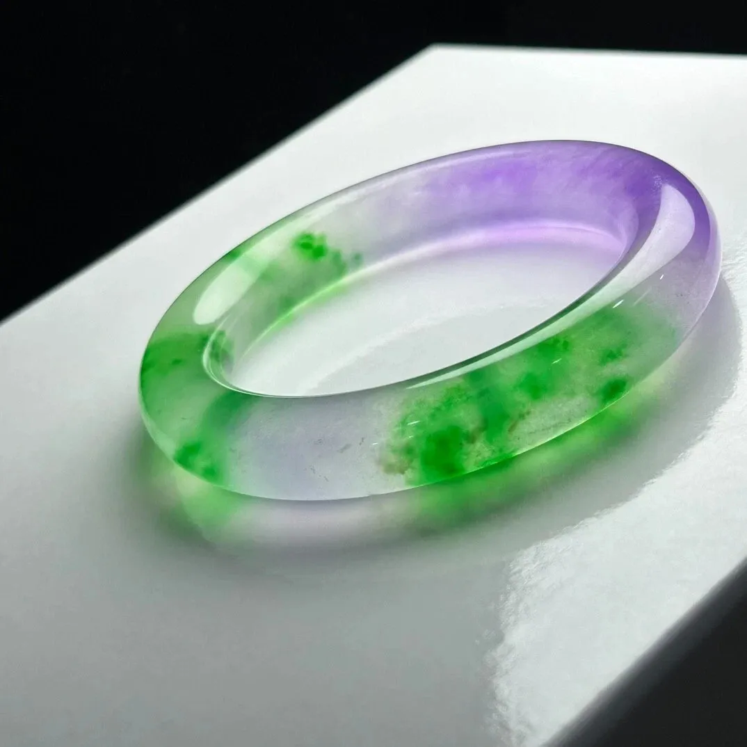Real Natural high Ice Green purpleBurmese Jade jadeite bracelet bangle 60mm