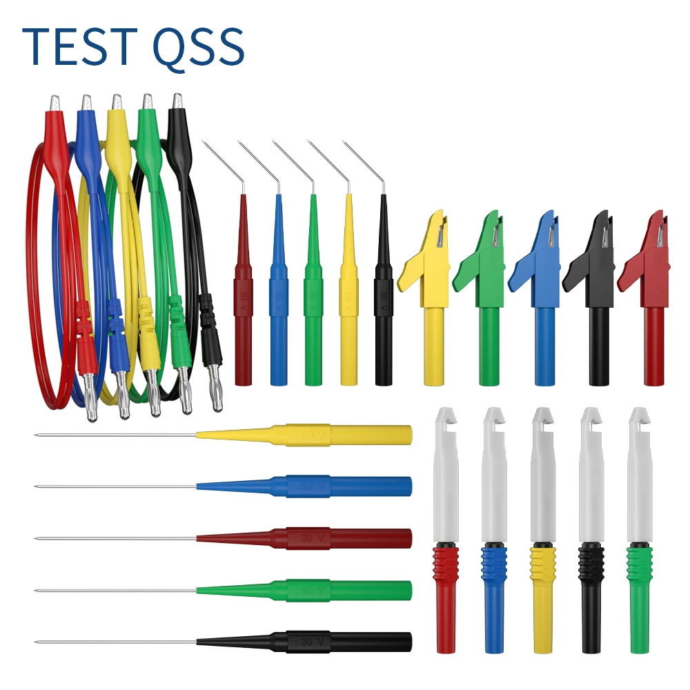 Zestaw przewodów pomiarowych do multimetru QSS 4MM Wtyczka bananowa do zacisku krokodylkowego Przewód pomiarowy z sondą pomiarową Zestaw sond tylnych Zacisk krokodylkowy Q.T8008
