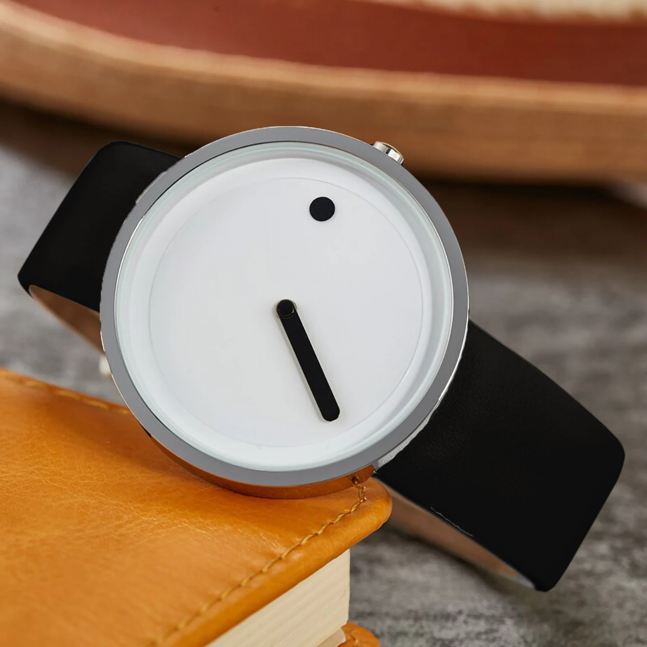 Minimalist Dot Dial Quartz Wrist Watch for Women Men, Creative Concept No Numerals PU Leather Strap Casual Dress Watch, Ins Simp