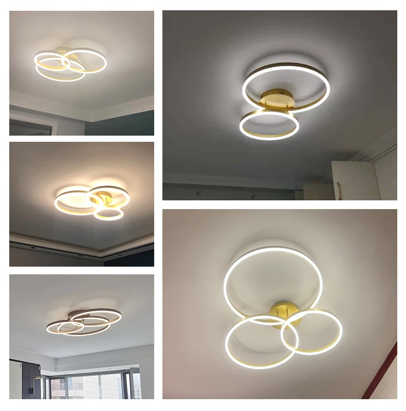 Nordic Creative Led Circle Chandeliers Bedroom Living Dining Room Lighting Chandelier Home Indoor Lamps Golden Brown Glossy Lamp