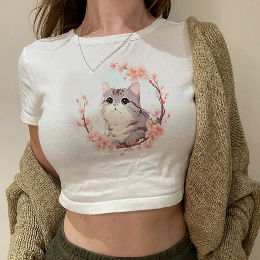 Cute Cat aesthetic hippie  crop top Female cute hippie Kawaii fairycore tshirt clothes