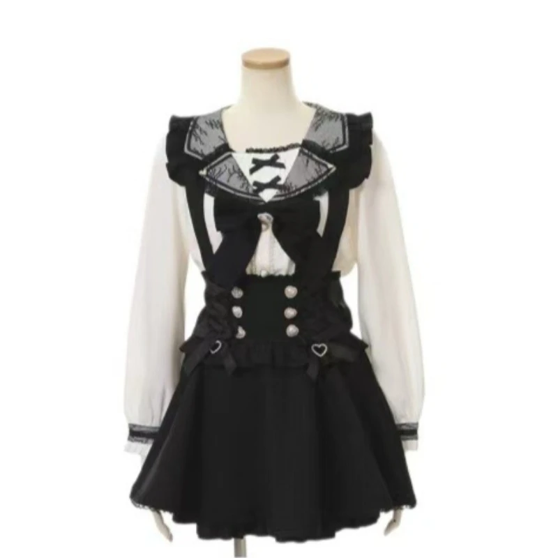 

Japanese Gothic Lolita Bow Skirt Dress Girls Sweet Cute Lace A-Line Mini Skirts Harajuku High Waist Y2k Kawaii Skirt Woman