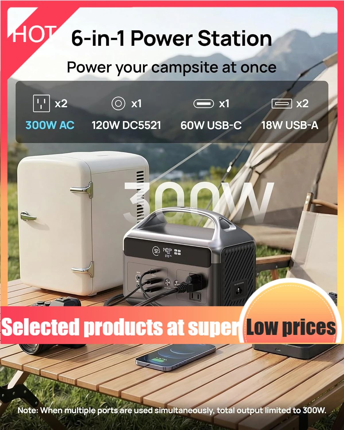 

Limited EditionPortable Power Station 60,000mAh, 192Wh LiFePO4 Battery Backup w/2 300W (Surge 600W) AC Outlets, 2H Fast Charging