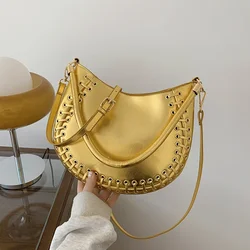 Silver PU Leather Half Moon Design Women Underarm Shoulder Bag Small Handbags 2024 Trendy Luxury Lady Semicircle Crossbody Bag