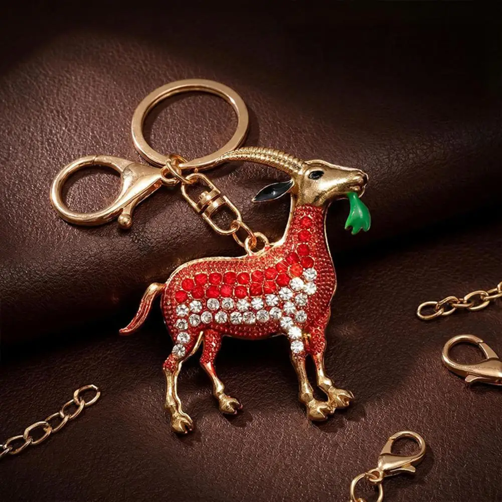 Decorative Backpack Accessory Goat Keychain with Sparkling Rhinestones Metal Pendant for Car Backpacks Handbags Unique for Goat