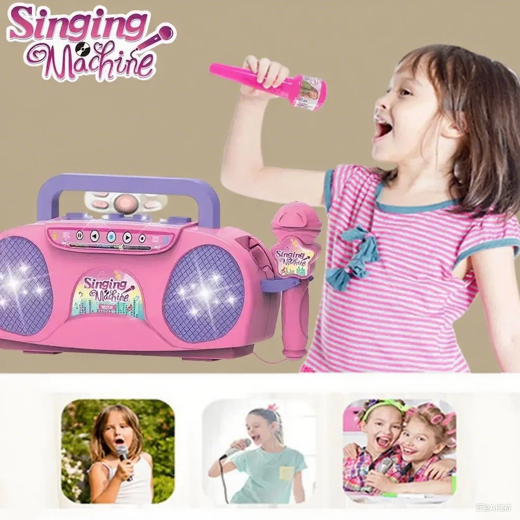 Microfono per macchina da canto per karaoke per bambini con luci Giocattolo portatile per bambini Strumento musicale educativo Regalo per ragazze Ragazzo