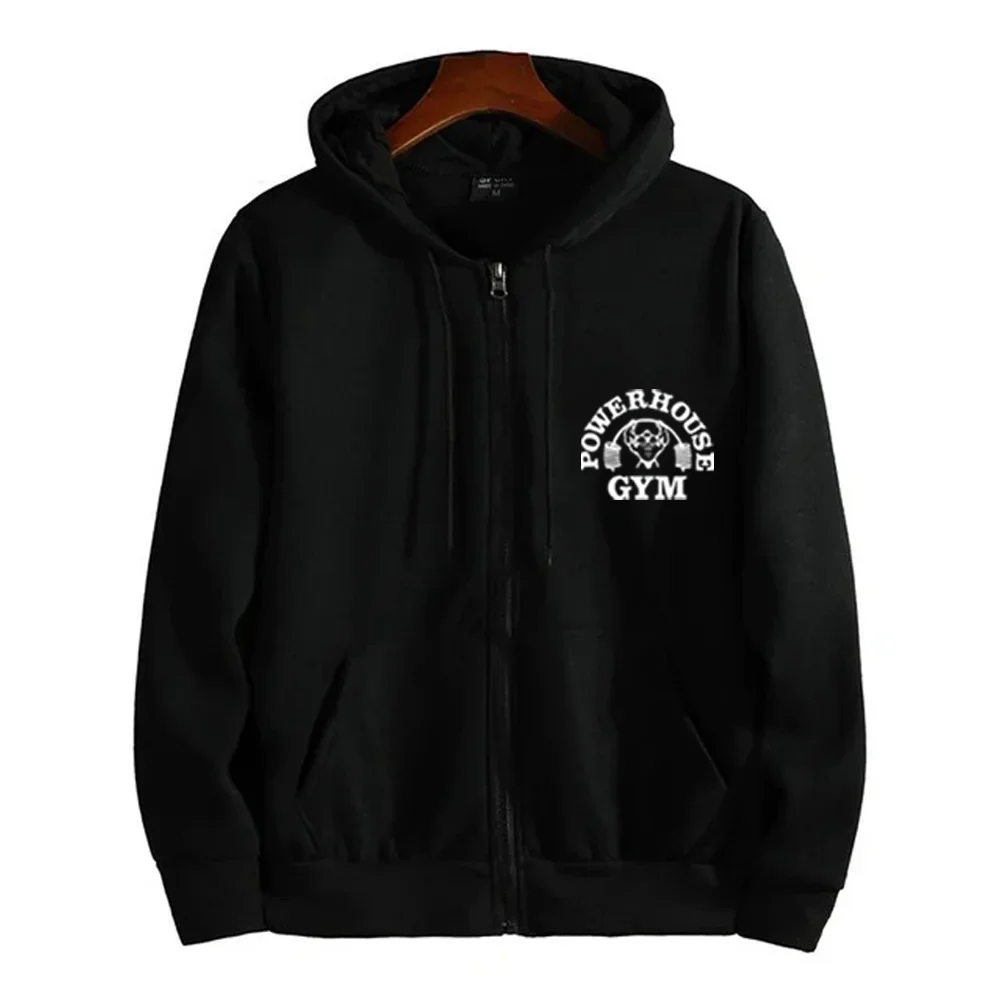 Men Zip Up Hoodie Fitness Gym Graphic Hooded Jacket Long Sleeve Fleece Loose Casual Streetwear Sweatshirt For Workout