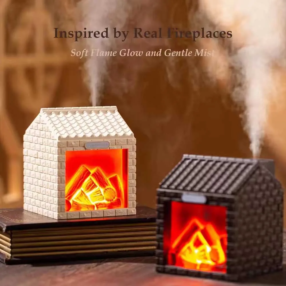 Faux Fireplace-Style Humidifier, Aromatherapy Diffuser with Realistic Flame Lighting