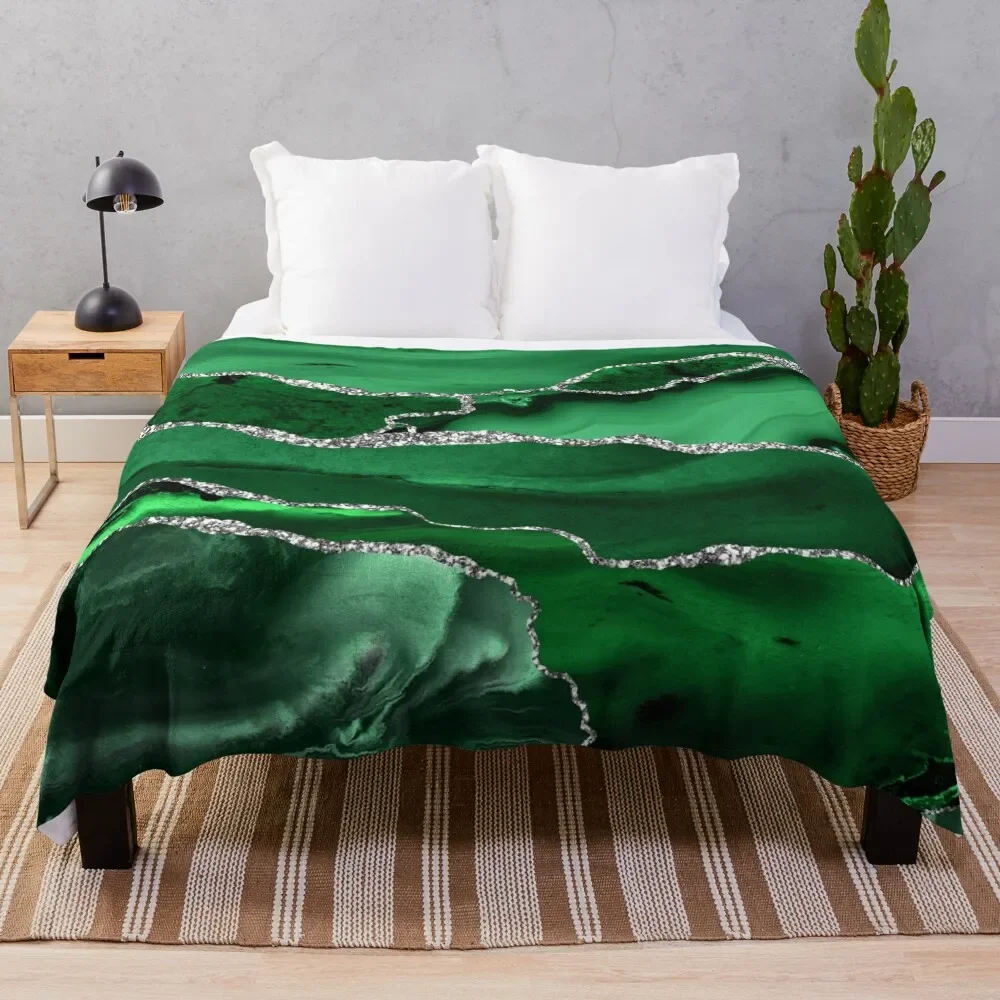 

Emerald Malachite Faux Marble Landscapes Throw Blanket Designers Loose Plush Blankets