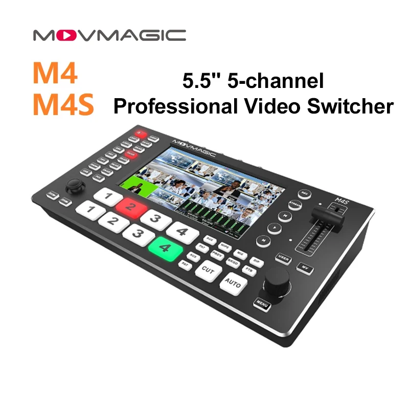 Movmagic M4&M4S 4K 5채널 전문 비디오 스위처 IPS 스크린 비디오 오디오 믹서 라이브 스트리밍용 HDMI 호환 SDI