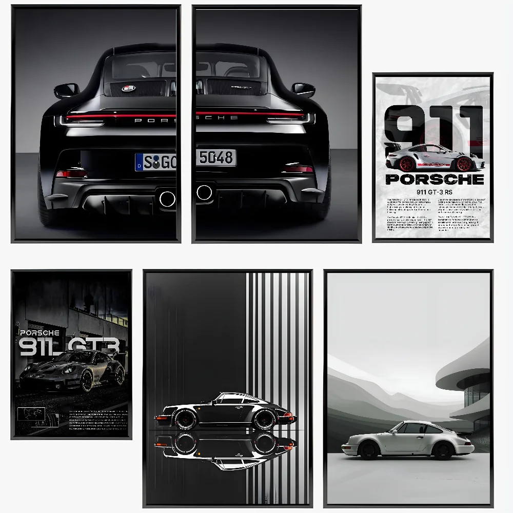 Pop Black And White German Luxury Sports Car Wall Art 911 GT3 RS Turbo Poster Paper Print Home Bedroom Entrance Bar Cafe Art Pai