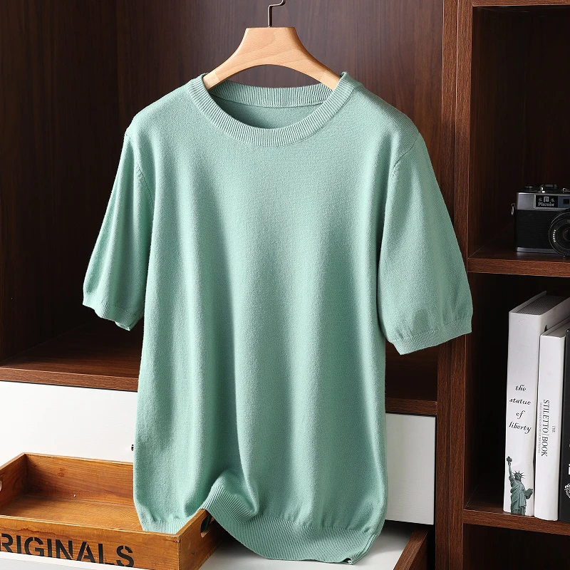 Men's Cashmere short sleeves Sweaters 2022 Solid Color O-Neck Casual Knitted Pullovers  Men short sleeves Jumper