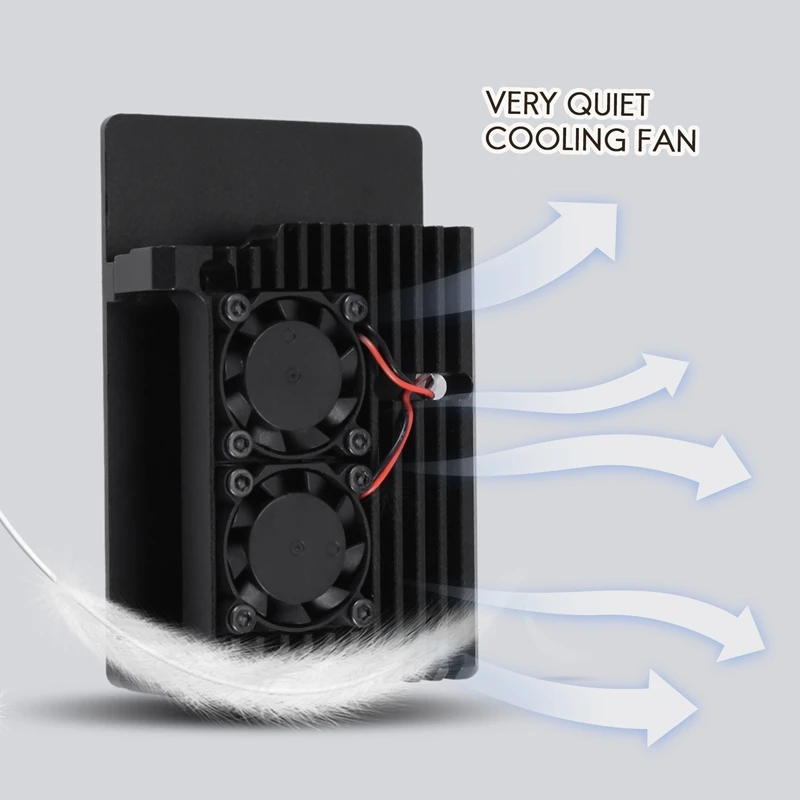 Para Raspberry Pi 4, carcasa de aluminio con ventilador de refrigeración Dual, carcasa de Metal, carcasa negra para Raspberry Pi 4 Modelo B