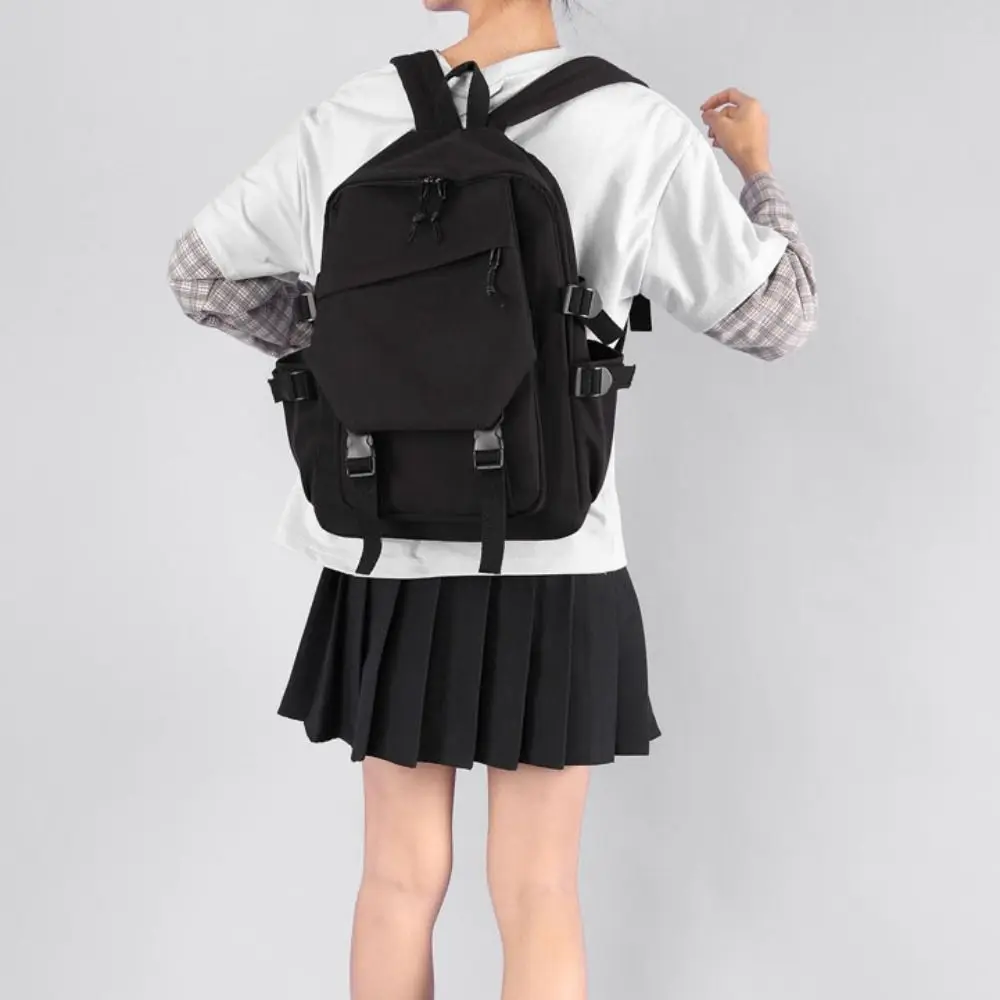 Multi-Function Nylon Backpack Adjustable Solid Color Women Shoulder Bag Large Capacity Laptop Bagpack Students Schoolbag Unisex