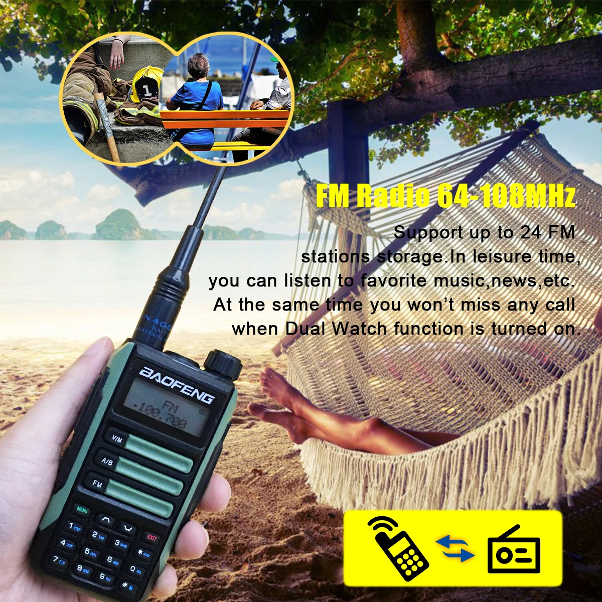 Baofeng Walkie Talkie UV-16 Ham Two-way Radio Stations 5W VHF UHF Dual Band Dual Amateur Long Range Portable Radio For Hunting