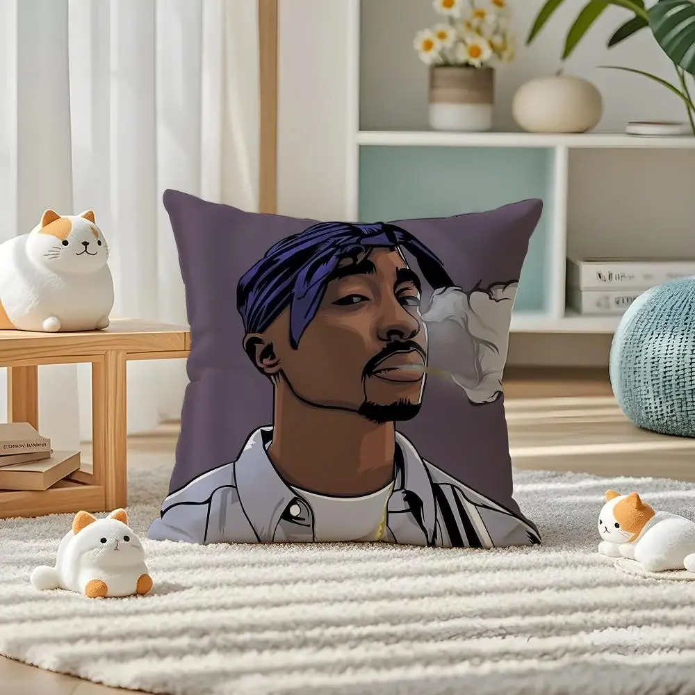 Rock T-Tupac Shakur Cushion Cover Pillow Case Plush Fabric Soft Double Sided Print Home Sofa High Quality Cushion