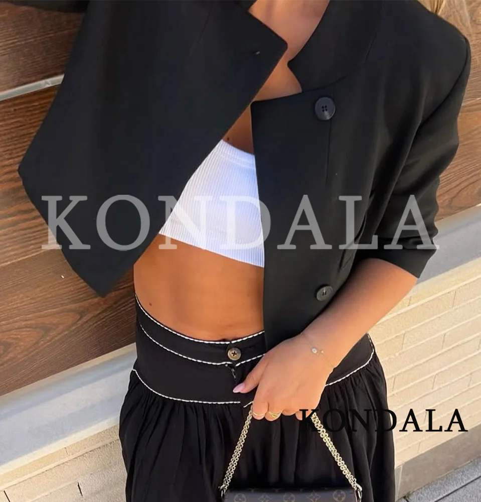 KONDALA Women Elegant Short Sleeve Blazer Summer High Street Trendy Commute Blazer 2026 Fashion Office Lady Leisure Short Blazer