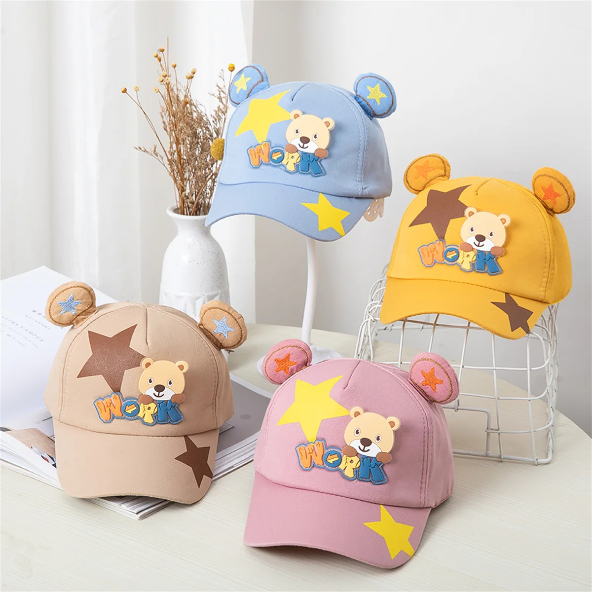 Cartoon Little Bear Embroidery Baby Cap Summer Kids Baseball Cap Outdoor Adjustable Infant Boy Girls Sun Hats