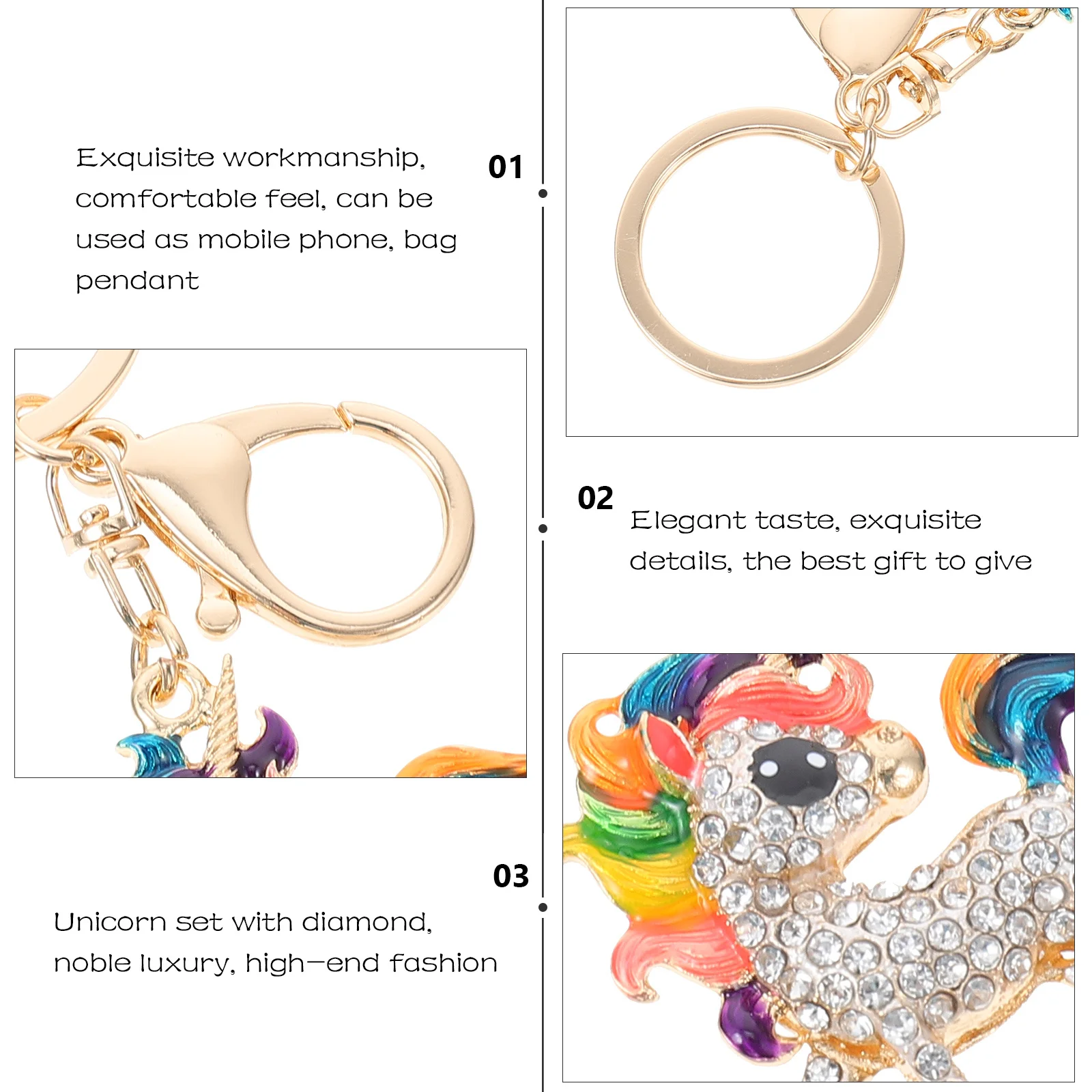 

Rhinestone Unicorn Keychain Bag Hanging Pendant Decorative Ornament For Phone Purse Gift Unique Stylish Design Handheld Decor