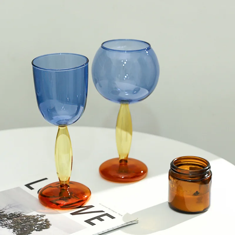 1 Piece 420ml 260ml Contrast Color Glass Cup Elegant Colored Wine Glasses Cup Creative Stemware Goblet Cup