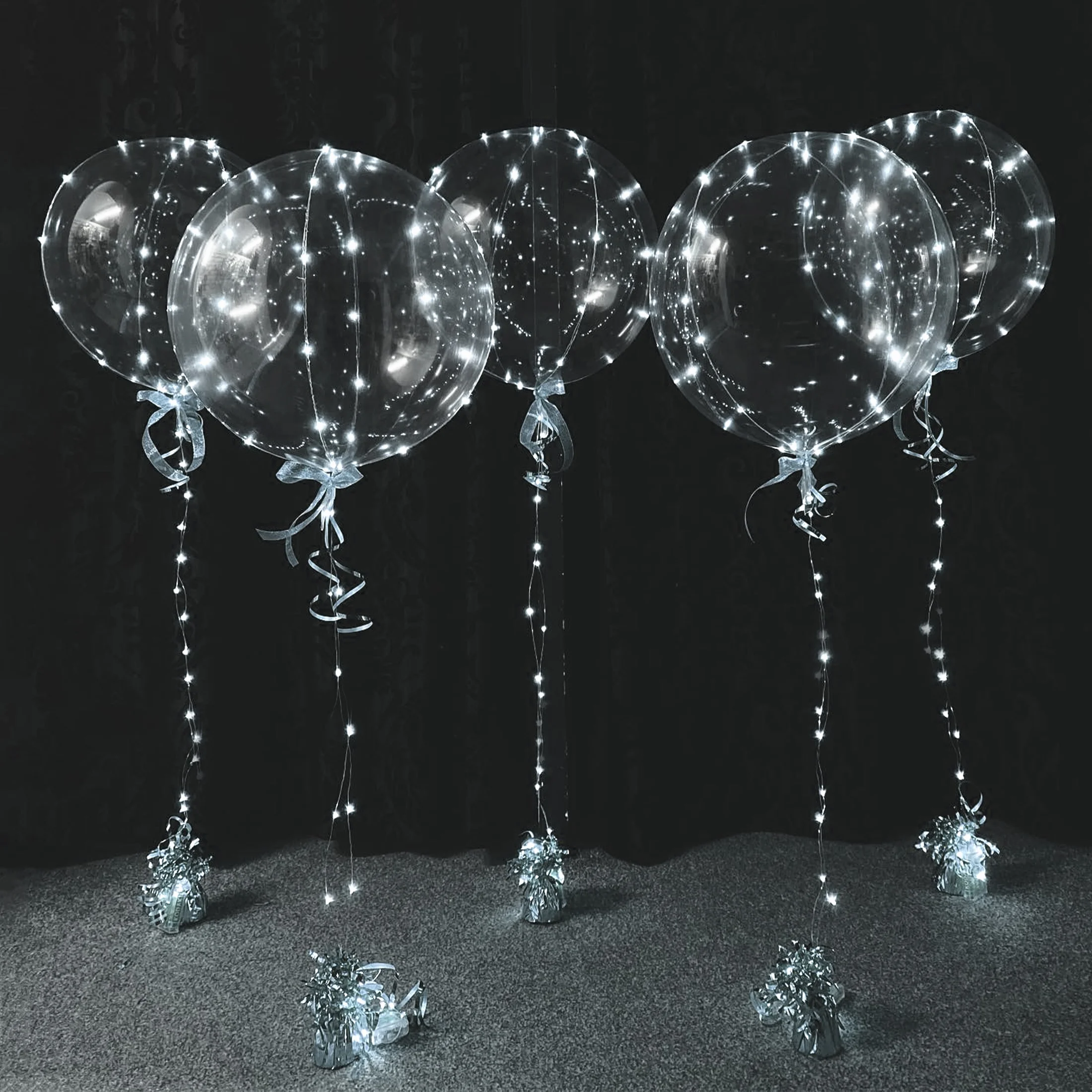 5 transparente Wellenball-LEDs (ohne interne Stromversorgung), Ballon-Set, geeignet für Valentinstag, Weihnachten, Halloween
