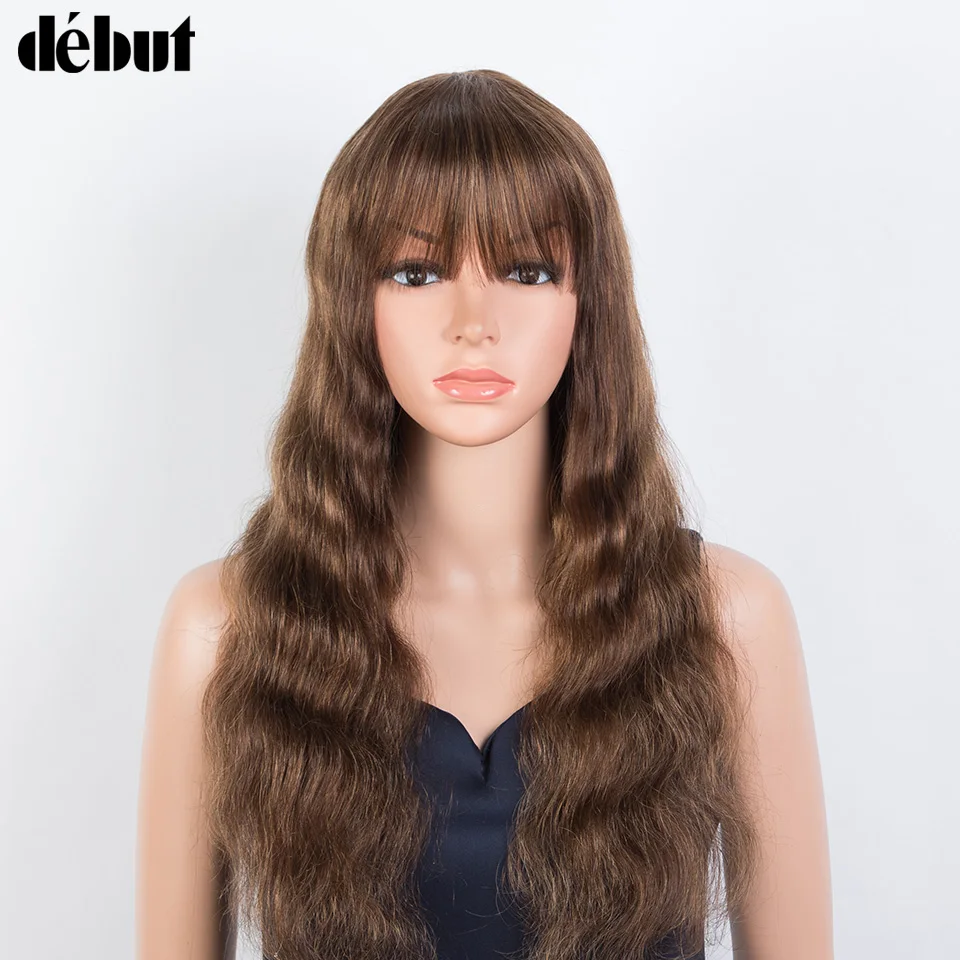 

Peruvian Glueless Highlight Body Wave Human Hair Wigs With Bangs #P4/30/27 Body Wave Wig For Women Wear To Go On Sale Clearance