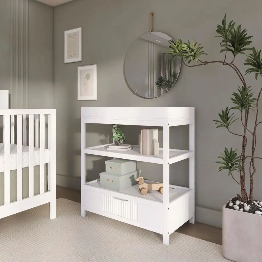 On Me Ivy Baby Changing Table Compact Modern Changing Station with Spacious Drawer amp 2 Open Shelves, New Zealand Pinewood, Eas