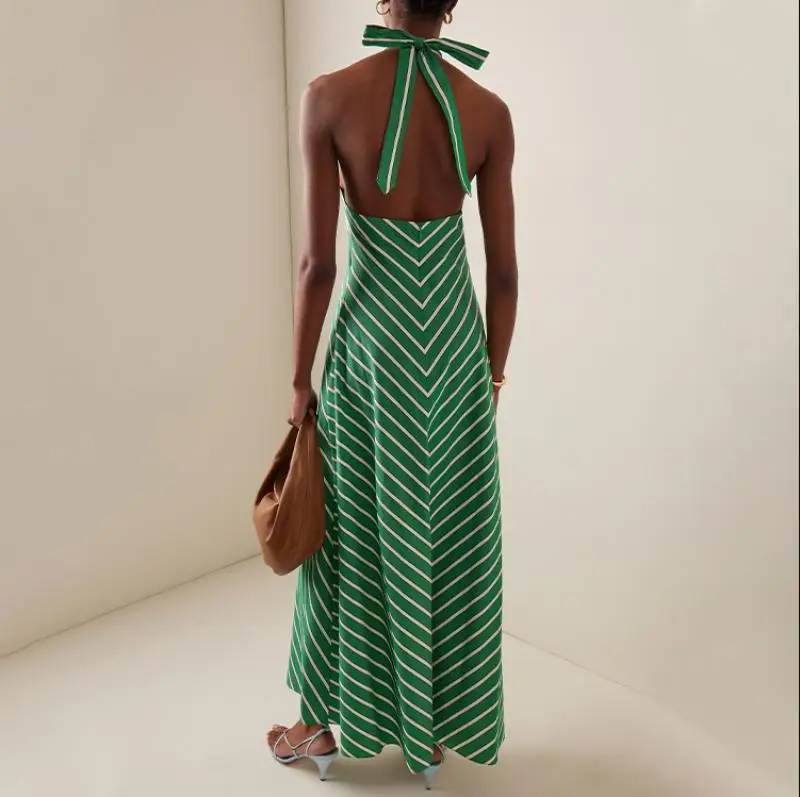 

Летнее платье миди 2025 года, женское сексуальное платье без рукавов с воротником в полоску и принтом, праздничный сарафан, льняное богемное платье, Vestidos