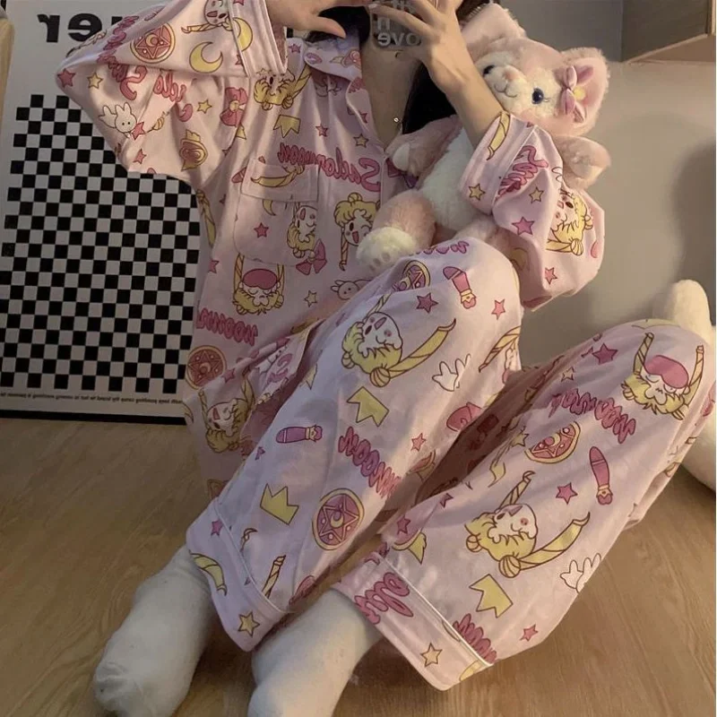 Japanese Sailor Moon spring and autumn cute kawaii pajamas women\'s long-sleeved trousers home service ins thin two-piece set