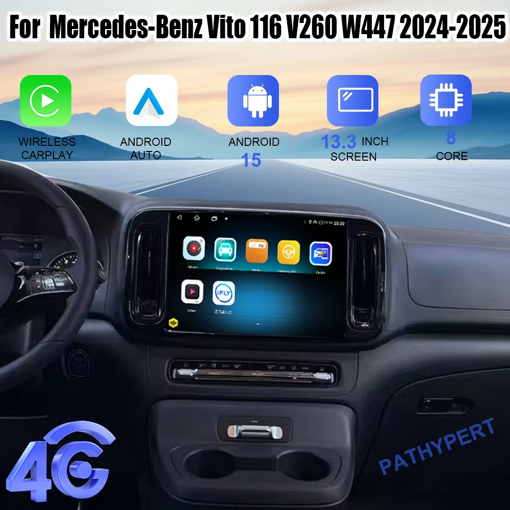 

13.3" Android 15 For Mercedes-Benz Vito 116 V260 W447 2024-2025 Car Multimedia Player Autoradio GPS Navigation Bluetooth FM DSP