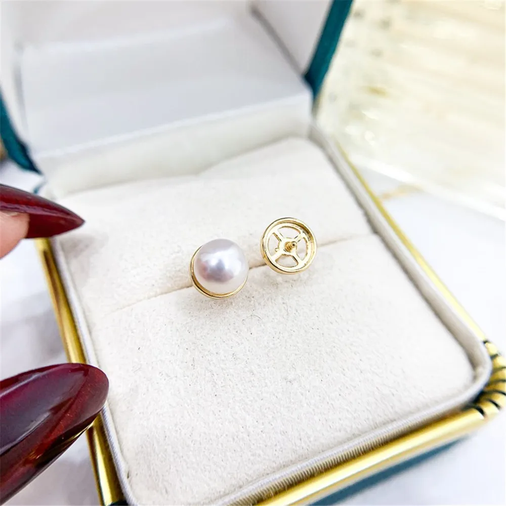 DIY Pearl Mini Accessories S925 Pure Silver Ear Stud Empty Holder Gold Silver Earrings Fit 6-8mm Round Beads E216