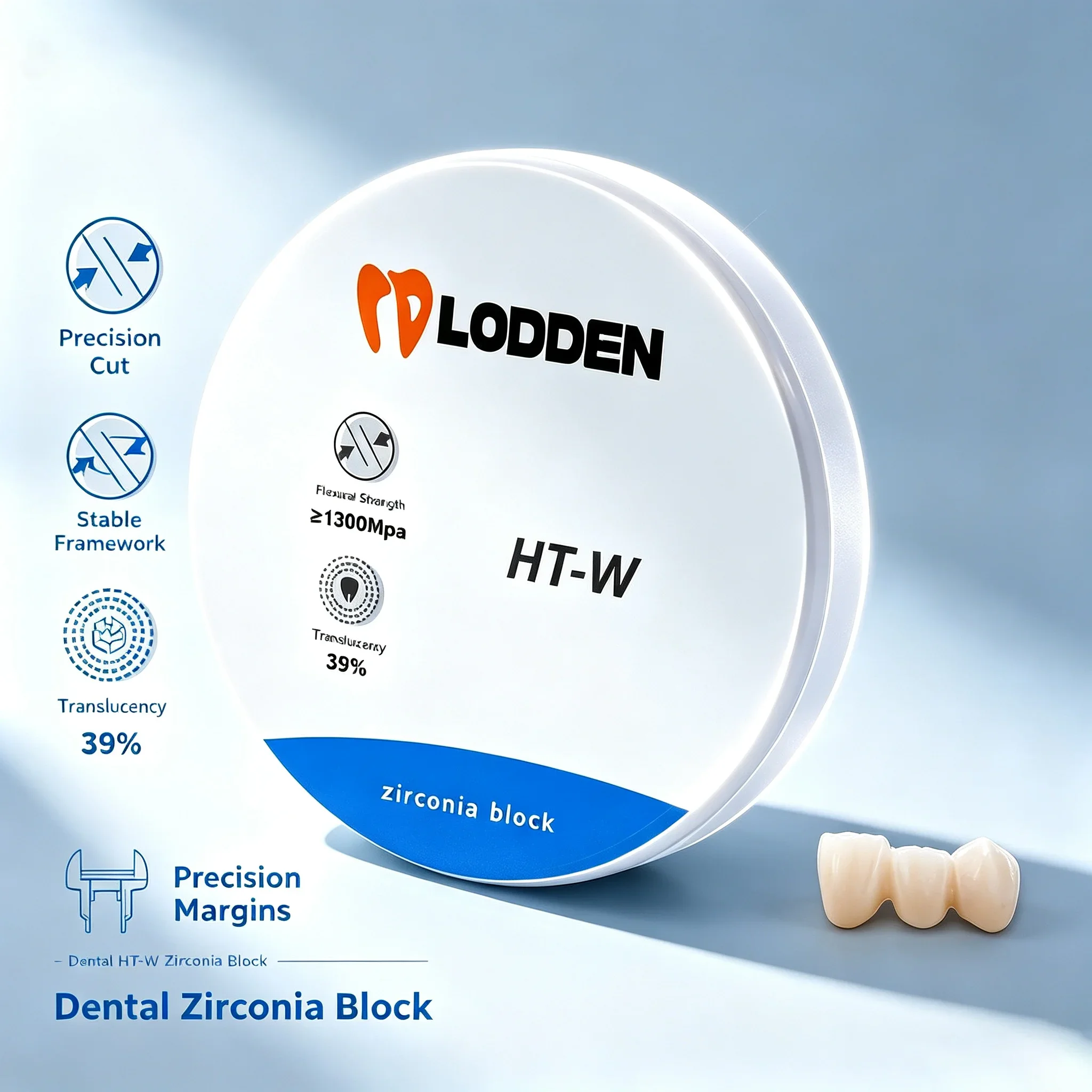 Lodden Dental Zirconia Block HT-W 98mm Zirconia Disc Dental VITA Dentist Material CAD CAM Milling Disc Dental Lab 10-25mm