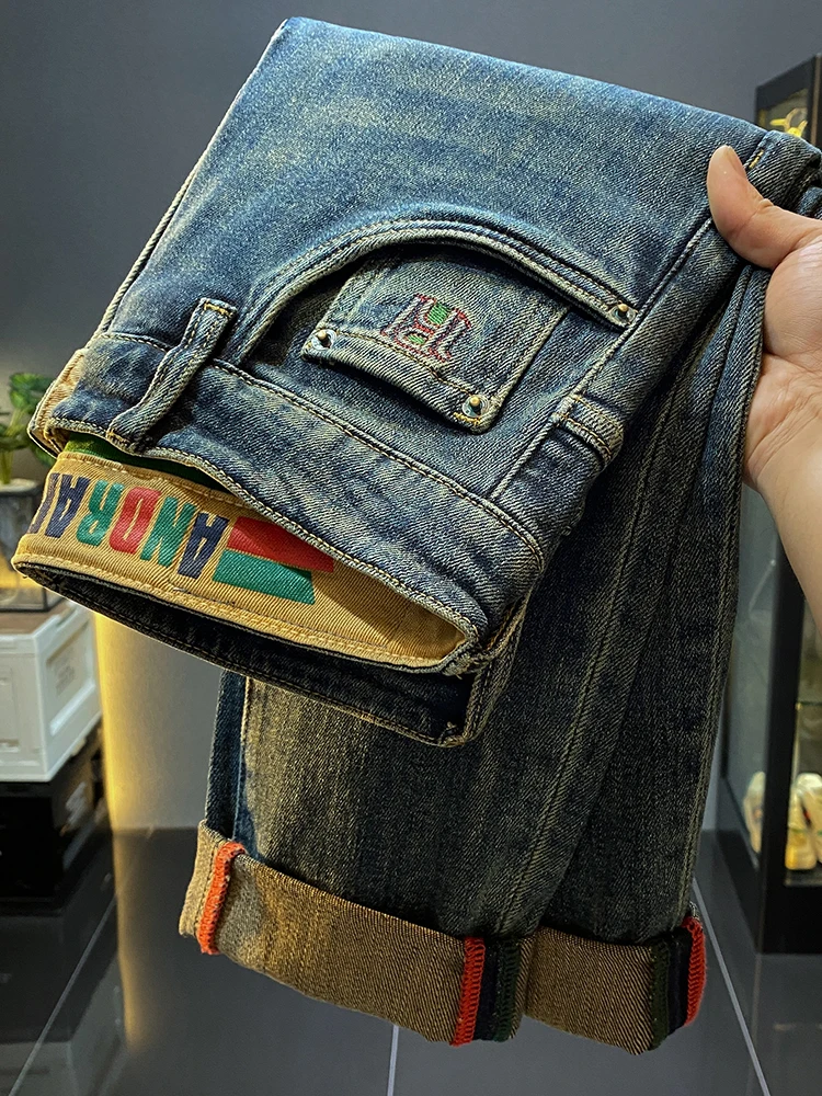 

High-End Men's Slim Fit Casual Jeans American Retro Style New 2025 Autumn Winter Fashion City Cotton Stretch Denim