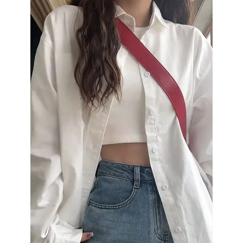 2023 Women's Clothing Loose Solid Office Lady Fashion Business Casual Turn-down Collar Button Spring Summer White Thin Blouses