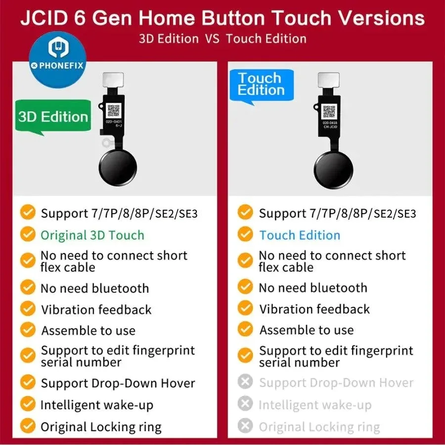 JC 6th 3D Universal Touch Home Button Jc Fingerprint Flex Cable For IPhone 7 7P 8 8P Menu Keypad Return On Off Function Solution